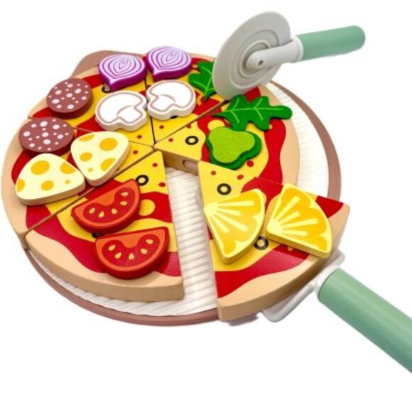 Wood Wooden Make Your Own Pizza Food Playset Restaurant Pretend Role Play New - Picture 5 of 6